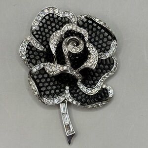 Marcel Boucher Black Lattice Rose Pave Rhinestone Brooch Pin